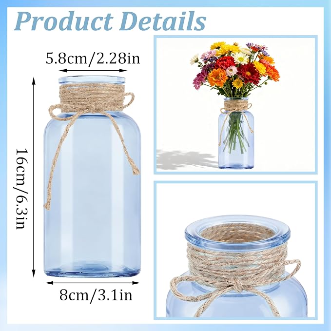 3 Pack Mason Jar Vases for Centerpieces, Wide Mouth Mason Jars - Image 2