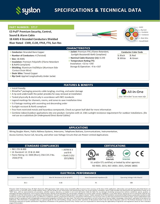 SYSTON 18/4 Fire Security Burglar Station Sound Alarm Control Cable Wire - Image 2