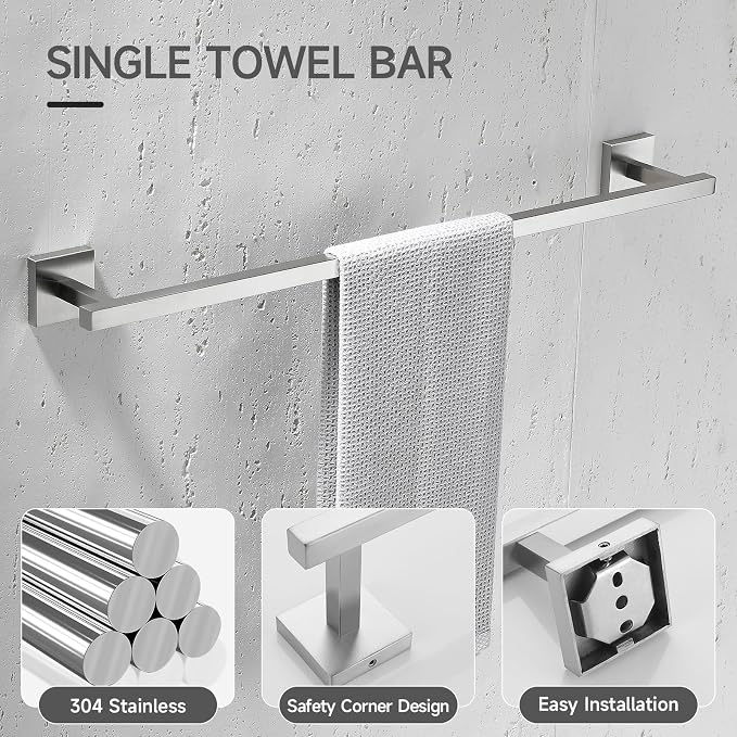 TQKAG Brushed Nickel Bathroom Hardware Accessories Set 10 Pieces, 23.6" SUS304 - Image 3