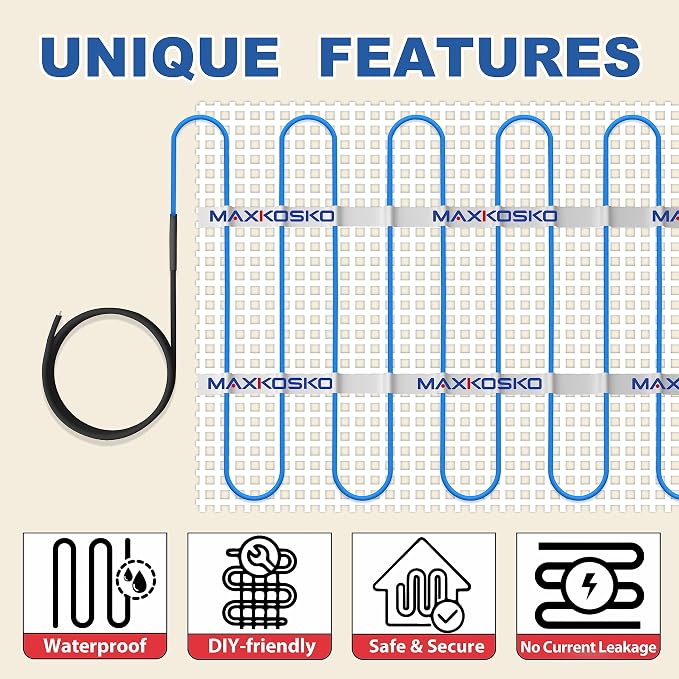 MAXKOSKO 50 sq ft Radiant Floor Heating Mat, Electric Heated In Floor Mat | - Image 6