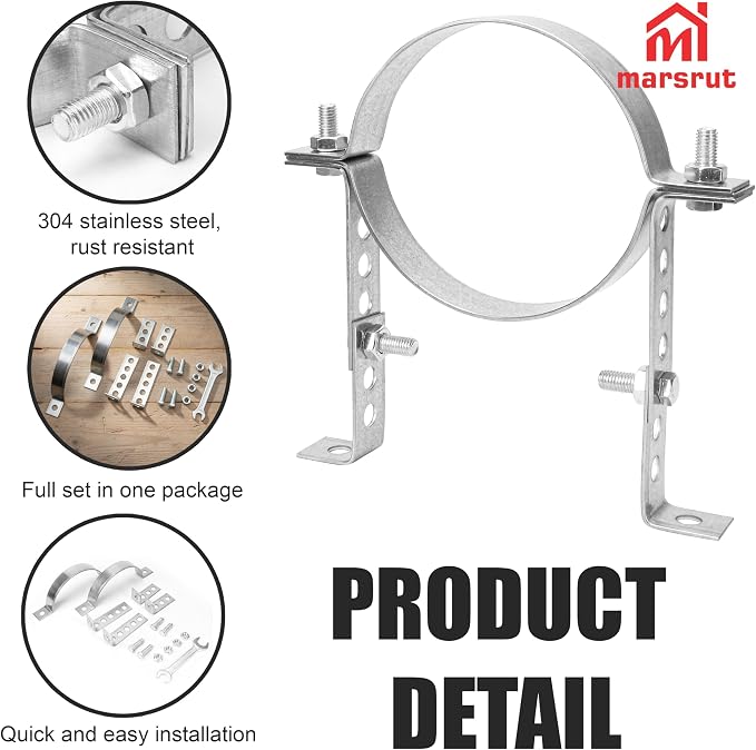 6 Inch Adjustable Vent Wall Strap, Chimney Pipe Support Bracket, Duct Hanger - Image 3