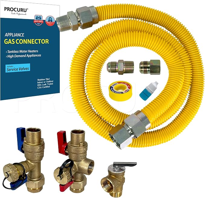 1" OD x 36" x 3/4"MIP x 3/4"FIP Flexible Gas Connector Kit by PROCURU
