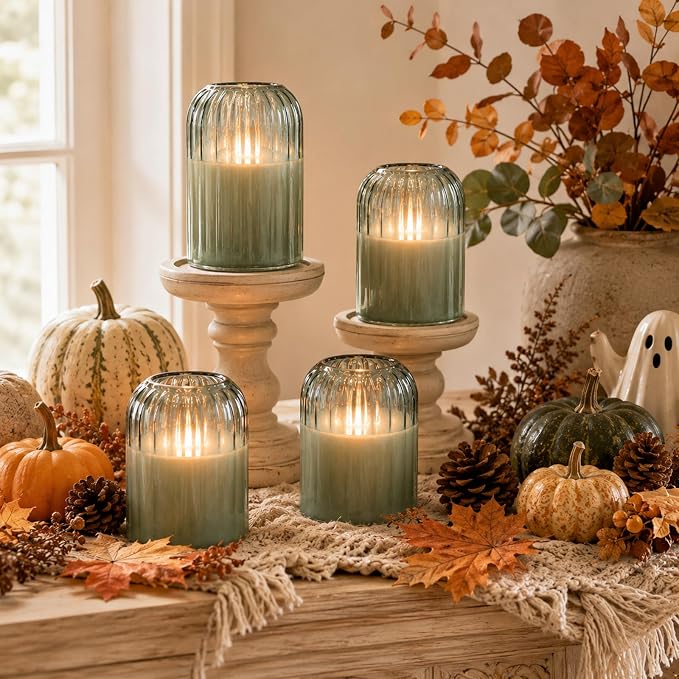Lezonic Green Glass Flameless Candles - Image 5