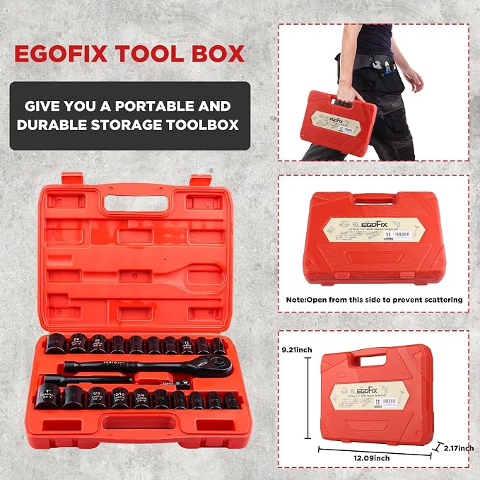 1/2" Drive Impact Socket Set, 23 Piece Metric and SAE Tool Set - Image 4
