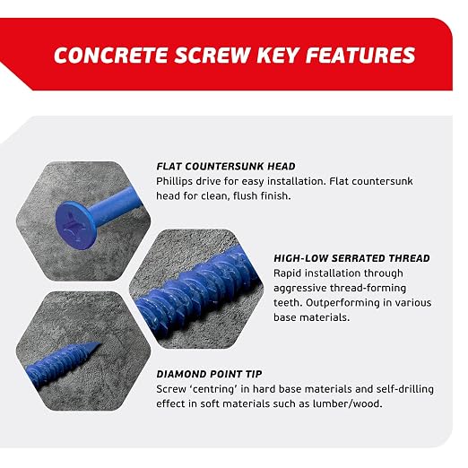 3/16 x 3-3/4" Countersunk Phillips Flat Head Blue Concrete Screw Anchors - Image 3