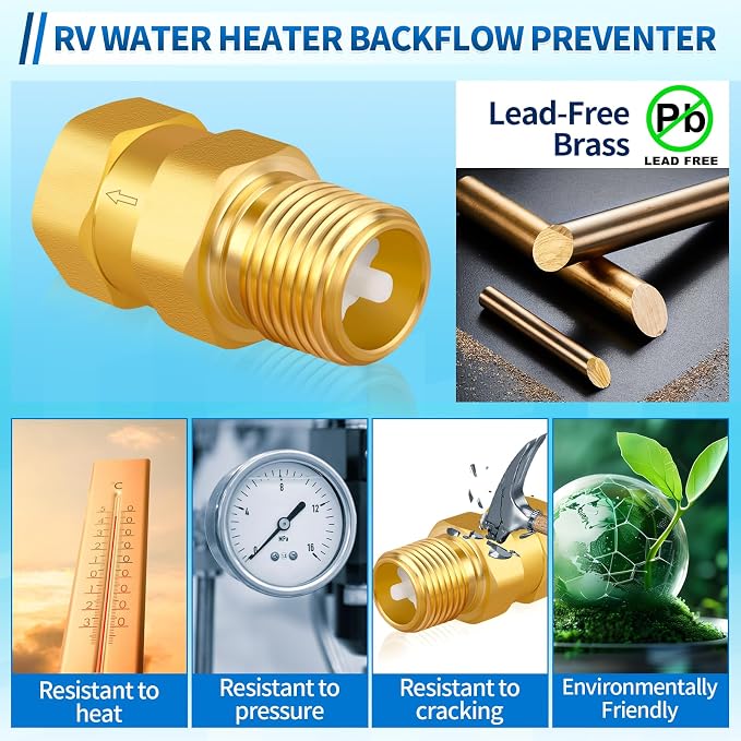 1/2'' NPT Lead-Free Brass RV Camper Water Heater Check Valve, Male-Female | RV - Image 4