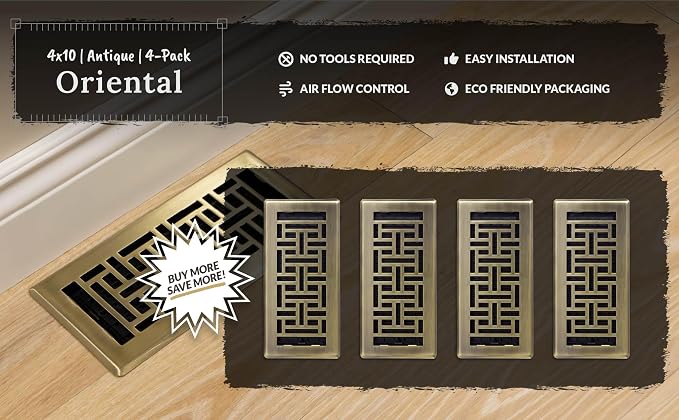 Decor Grates AJH410-A Oriental Floor Register, 4x10 Inches, Antique Brass Finish - Image 8