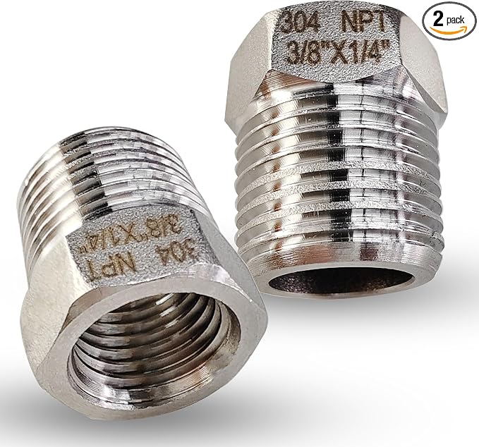2 Pcs 304 Stainless Steel 3/8" Male to 1/4" Female Reducer Bushing, 3/8 Inch by PipeFloProonline