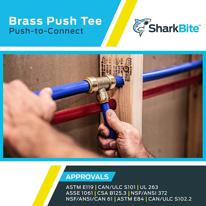 SharkBite 1/2 Inch Tee, Push to Connect Brass Plumbing Fitting, PEX Pipe - Image 5