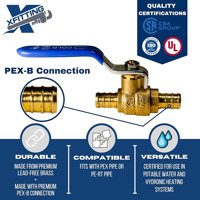 2 Pack XFITTING 1/2" Pex Ball Valve Hot and Cold Handle - Image 3