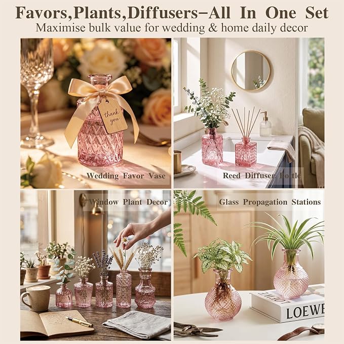 Clear Pink Glass Bud Vase Set of 24 Pcs, Small Bud Vases in Bulk, Glass Crystal - Image 3