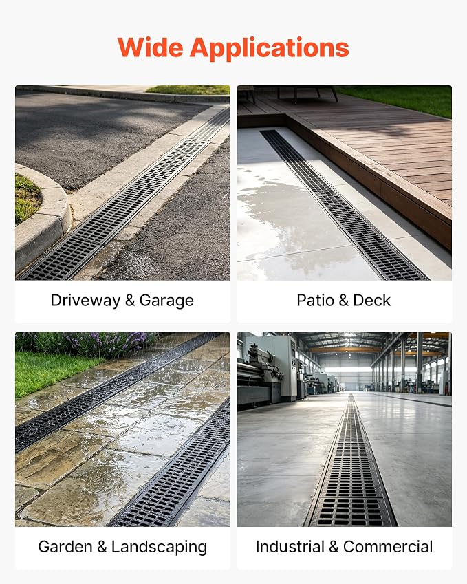 VEVOR Trench Drain, 40.2 x 6.06 x 5.5 in, 6 Pack Linear Drainage Channel - Image 9