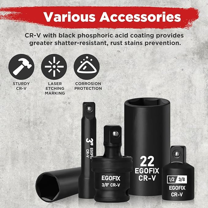 3/8" Drive Impact Socket Set, 50 Piece Standard SAE and Metric 6 Point - Image 4
