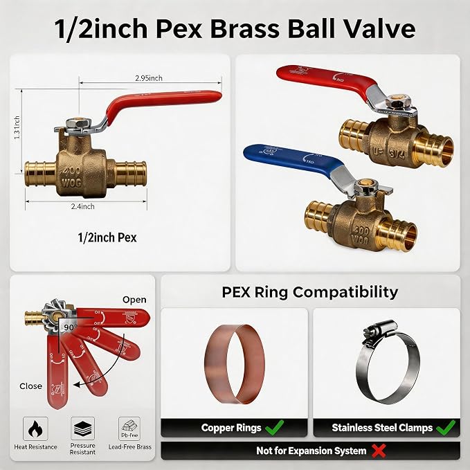 ‌VANCOCO 1/2" PEX Ball Valve 4-Pack - Image 3