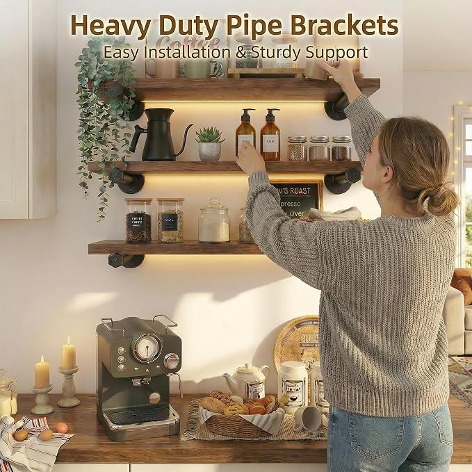 Industrial Black Iron Pipe Shelf Brackets Wall Mount DIY Shelving Brackets Pipe - Image 5
