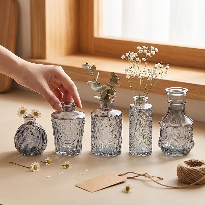 Clear Glass Bud Vase Set of 14 Pcs, Small Bud Vases in Bulk, Glass Crystal - Image 3