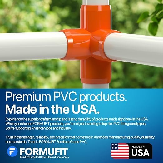 1” 4-Way Tee Furniture Grade PVC Fitting in Orange, Made in USA, UV-Resistant - Image 7