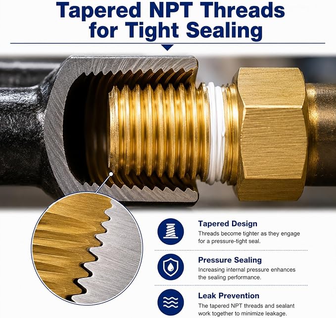 2PCS 1/2" NPT Male to 3/8" NPT Female Brass Hex Bushing Reducer Adapter | NPT - Image 3