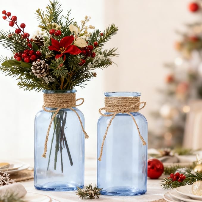 3 Pack Mason Jar Vases for Centerpieces, Wide Mouth Mason Jars - Image 7