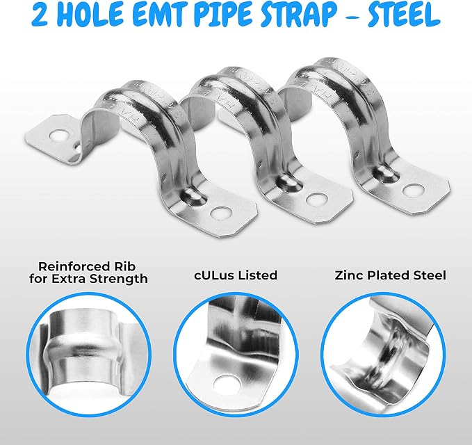 Heavy Duty Pipe Strap Stainless Steel Conduit Clamps, 2 Hole Steel EMT Pipe - Image 3