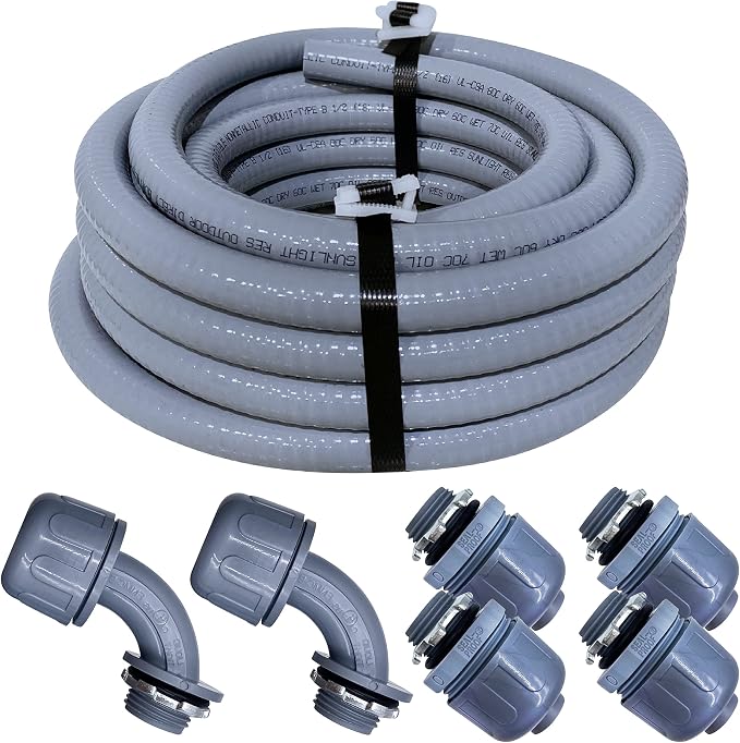 1/2-Inch Non-Metallic Liquid-Tight Conduit and Connector Kit, 25 Foot Made in by Sealproof