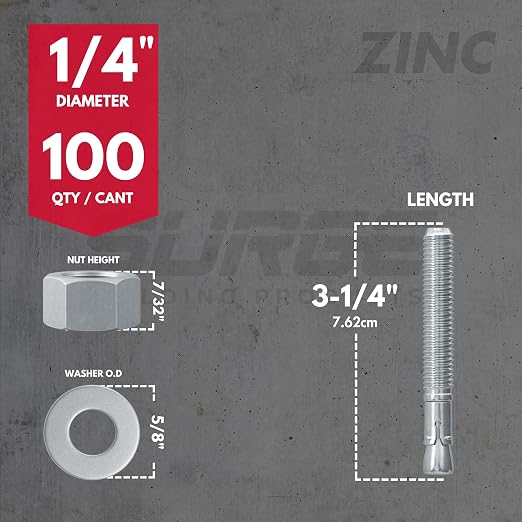 1/4" x 3-1/4" Zinc-Plated Wedge Anchors - Image 2