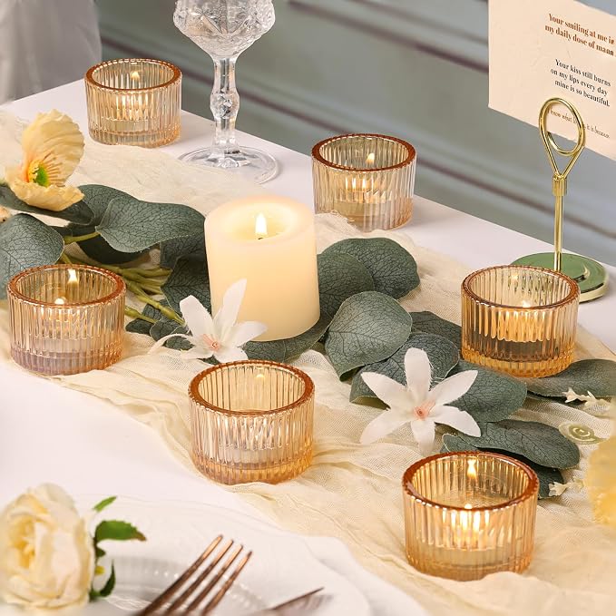 12 Pack Tealight Gold Candle Holders, Votive Tea Light Candle Holder | Table - Image 6
