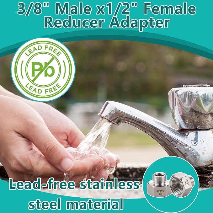 304 Stainless Steel Water Line Adapter （Lead-Free）, 1/2Female to 3/8 Male - Image 4