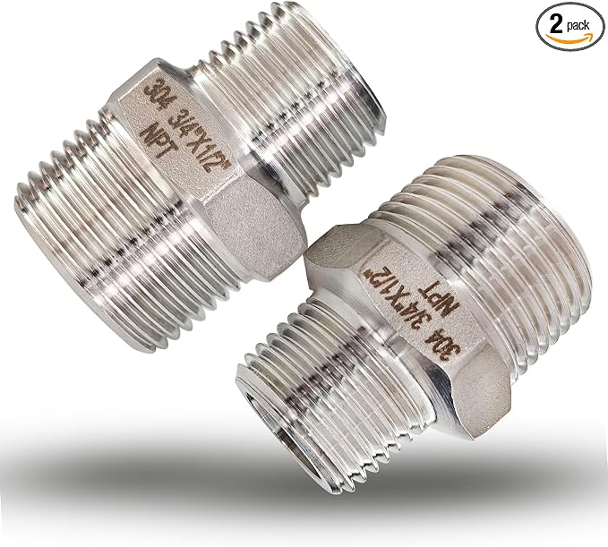 3/4" to 1/2" Male NPT Hex Reducing Nipple Fitting Adapter, 304 Stainless Steel by PipeFloProonline