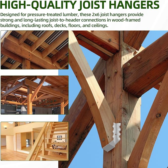 Calvana 2x6 Steel Joist Hangers, 20 Gauge Double Shear Face Mount Rafter - Image 3