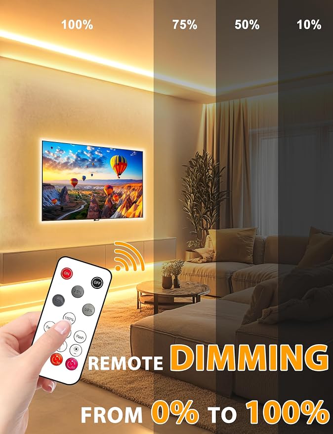 Lamomo COB LED Strip Lights Pro, 16.4Ft Warm White Dimmable Self-Adhesive Led - Image 2