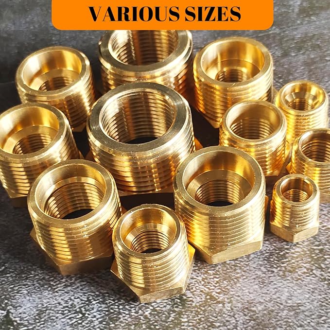 2 Pcs Brass Bushing 1/2" Male to 3/8" Female, 1/2" to 3/8" NPT Adapter Hex - Image 8