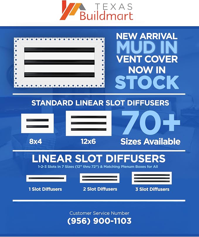 BUILDMART - 10x4 MUD-in Air Vent Cover - Drywall MUD in White Air Vent - MUD - Image 3