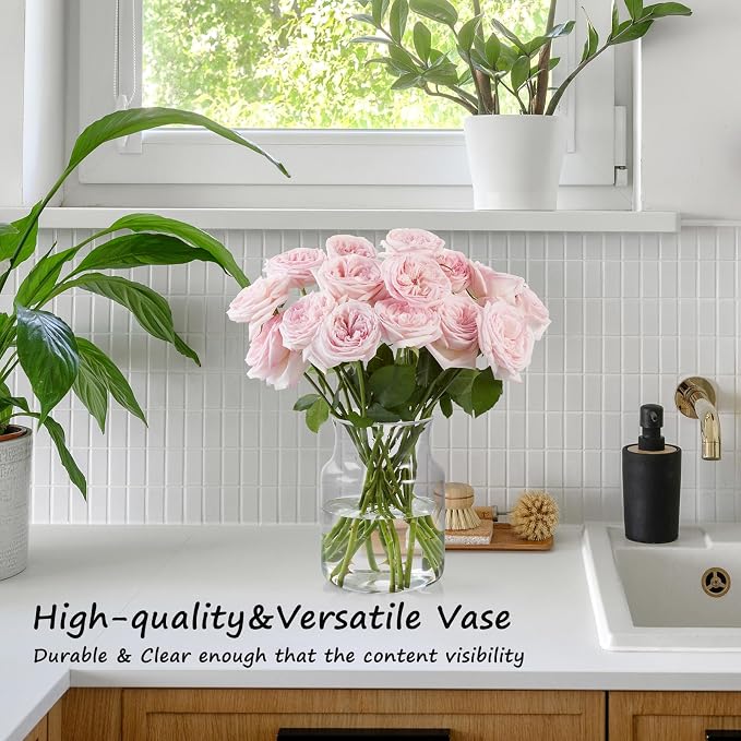 Clear Glass Vase, Large Flower Vase, 8-inch Glass Flower Vase - Image 2