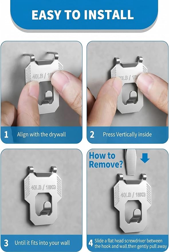 91Pcs 40LB Drywall Picture Hanging Hooks Heavy Duty No Damage | Picture Hangers - Image 4