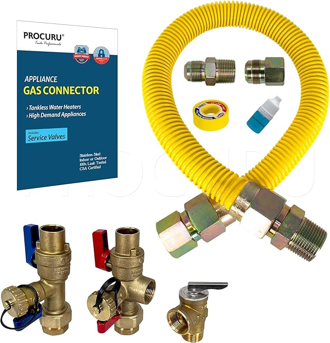 1" OD x 12" x 3/4"MIP x 3/4"FIP Flexible Gas Connector Kit by PROCURU