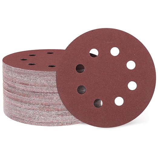 HARFINGTON 150 Pcs 5 Inch Sanding Discs 150 Grit Red Aluminum Oxide 8 Hole | by HARFINGTON