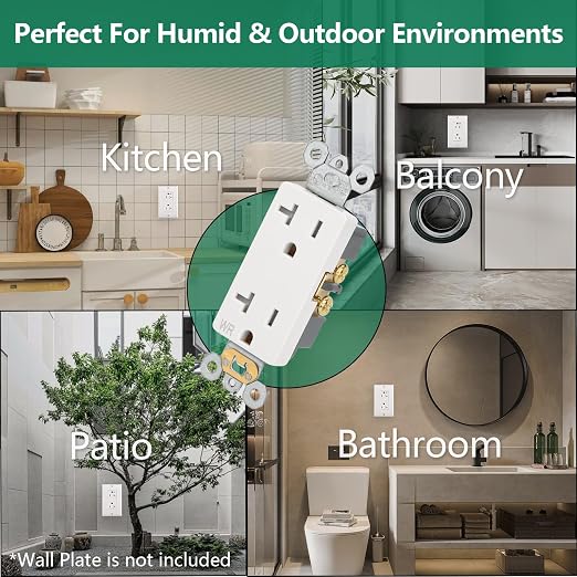 Wengart 6-Pack 20 Amp Duplex Receptacle Outlet, Weather Resistant & Tamper - Image 9