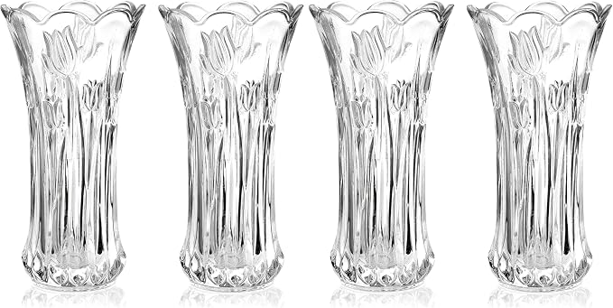 Dicunoy Set of 2 Glass Flower Vase, 9.5" Large Flower Vases by Dicunoy