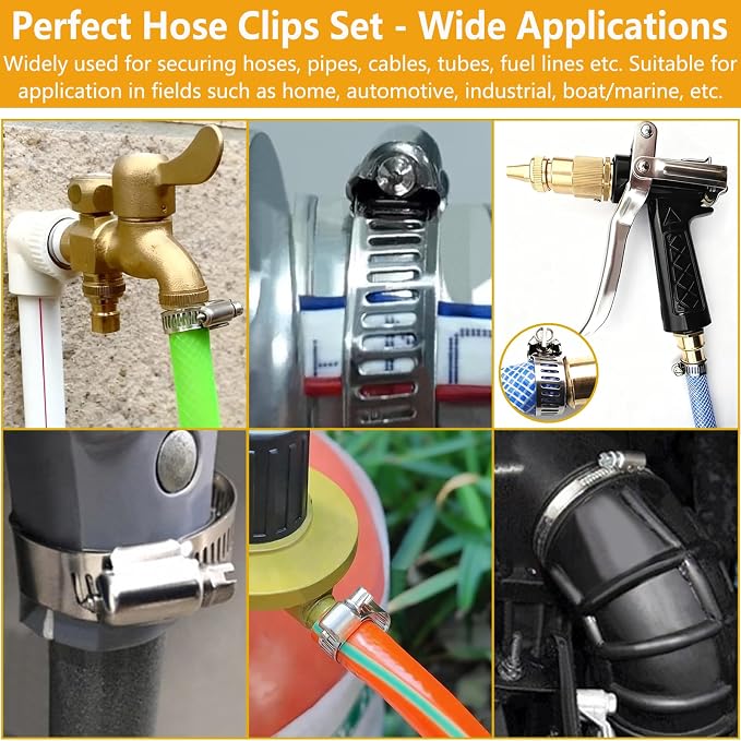 25 Pack Stainless Steel Hose Clamps Assortment Kit, Adjustable 8-57mm Worm Gear - Image 6
