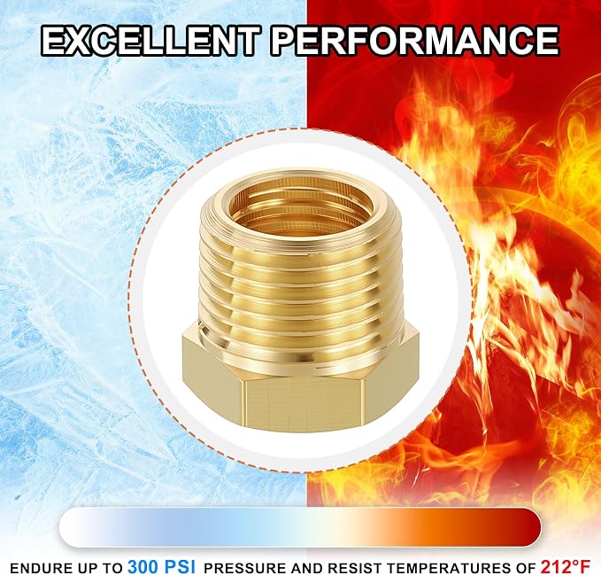 6 Pack Male to FeMale Adapters, 3/8" Male NPT x 1/4" FeMale NPT Brass Hex - Image 7