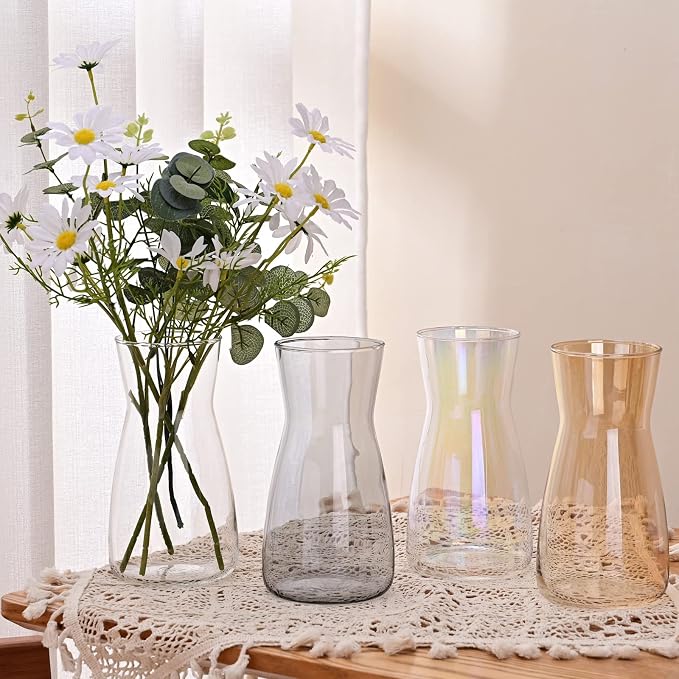 8 Inch Iridescent Glass Vase for Flowers, Modern Boho Table Decor | Farmhouse - Image 8
