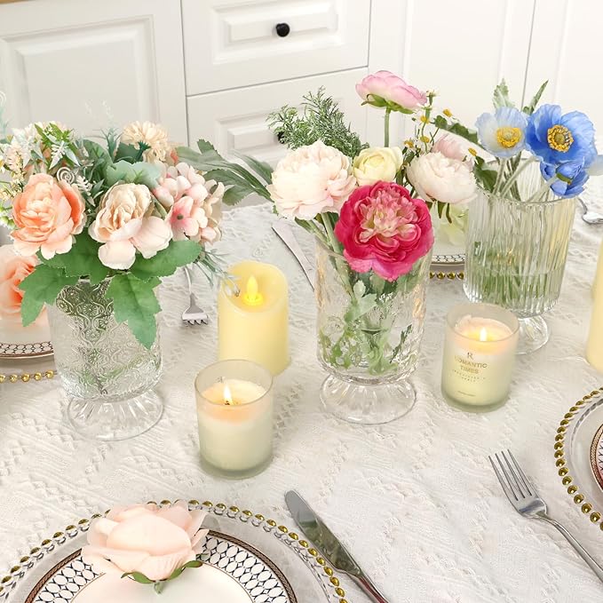 Fixwal Vases for Flowers Set of 3 Vintage Glass Vase for Centerpieces, Embossed - Image 6