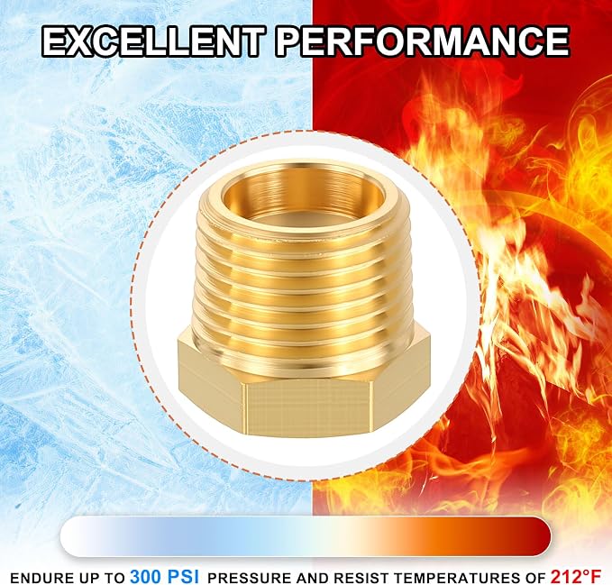 5 Pack Male to FeMale Adapter, 3/8" NTP Male x 1/8" NTP Female Brass Hex - Image 7