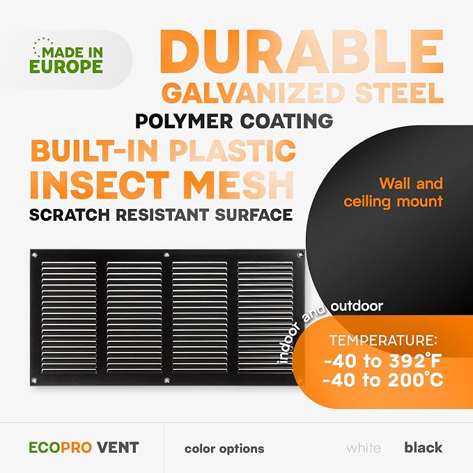 16 x 8 Inch Black Galvanized Steel Return Air Register Vent Cover, AC Vent Cover - Image 3