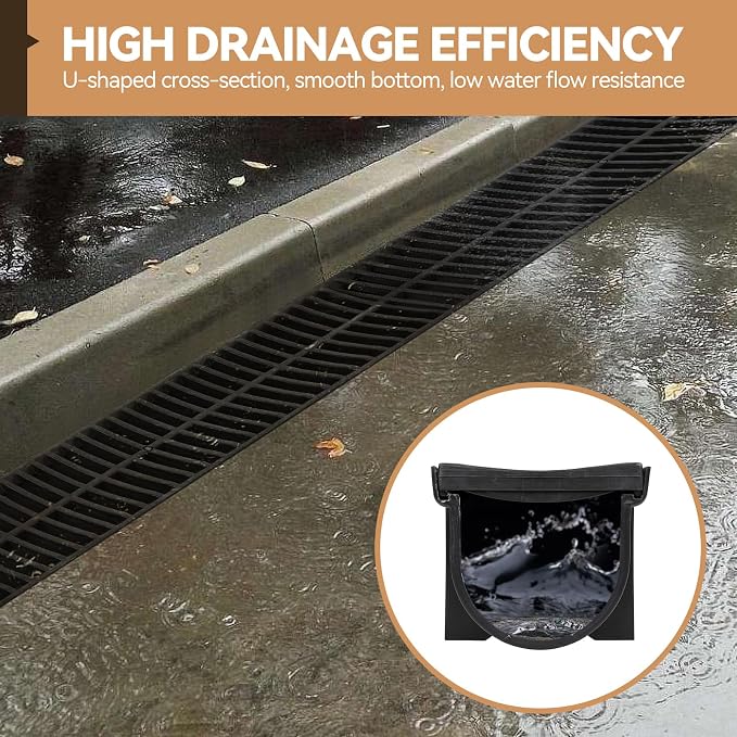 FAHKNS 6 Pack Trench Drain System, 5.9x5.1x39 Inch HDPE Drainage Trench - Image 4
