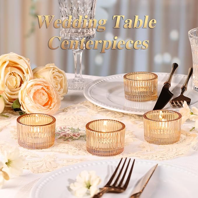 4 Pack Tealight Gold Candle Holders, Votive Tea Light Candle Holder Glass | - Image 5