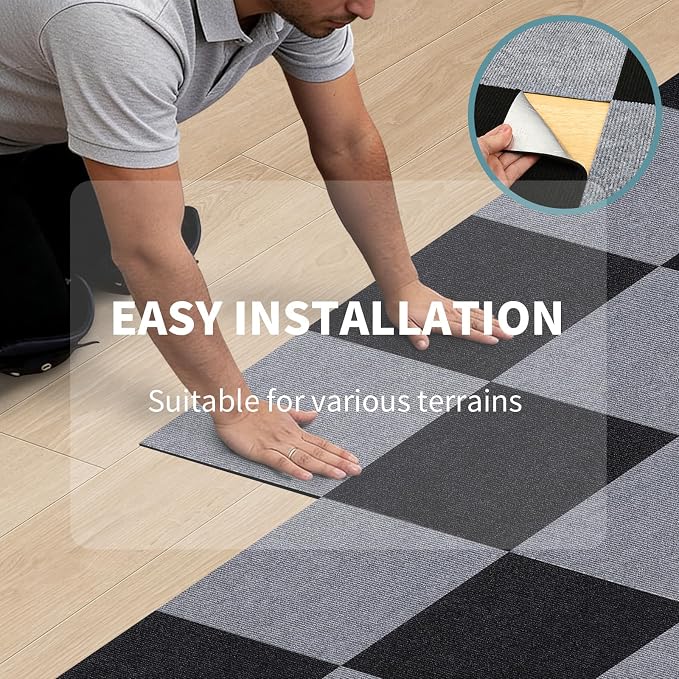 35pc 12" x 12" Self-Adhesive Carpet Tiles, Economical Temporary Flooring - Image 5