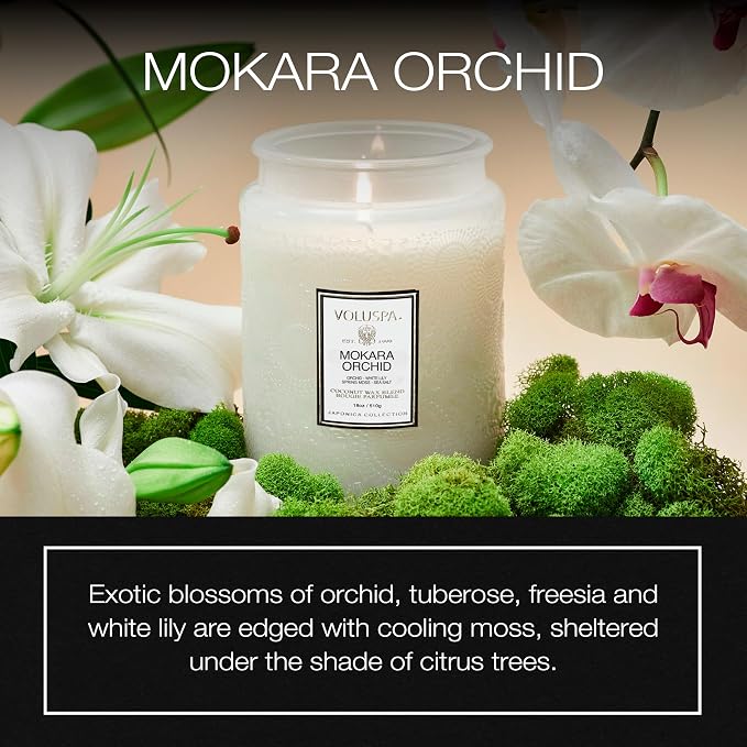 Voluspa Mokara Orchid Large Scented Candle Jar 18 Oz, 100 Hr Burn | Vegan - Image 2