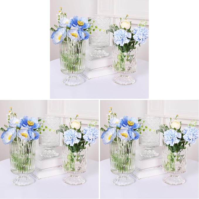 Fixwal Vases for Flowers Set of 3 Vintage Glass Vase for Centerpieces, Embossed by Fixwal